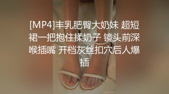 [MP4]丰乳肥臀大奶妹 超短裙一把抱住揉奶子 镜头前深喉插嘴 开档灰丝扣穴后人爆插